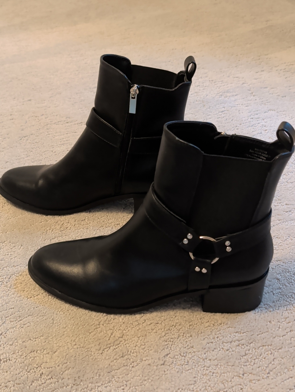 Black Leather Ankle Booties with Harness Ring Detail